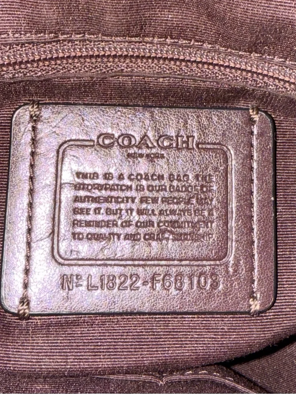 COACH Brown Signature Tote with Burgundy Handles and Gold Hardware